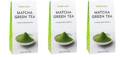 Trader Joe’s Matcha Green Tea Powder - Convenient Single Serve Packets, for Travel & Home, 3 Pack (each with 7 Sticks)
