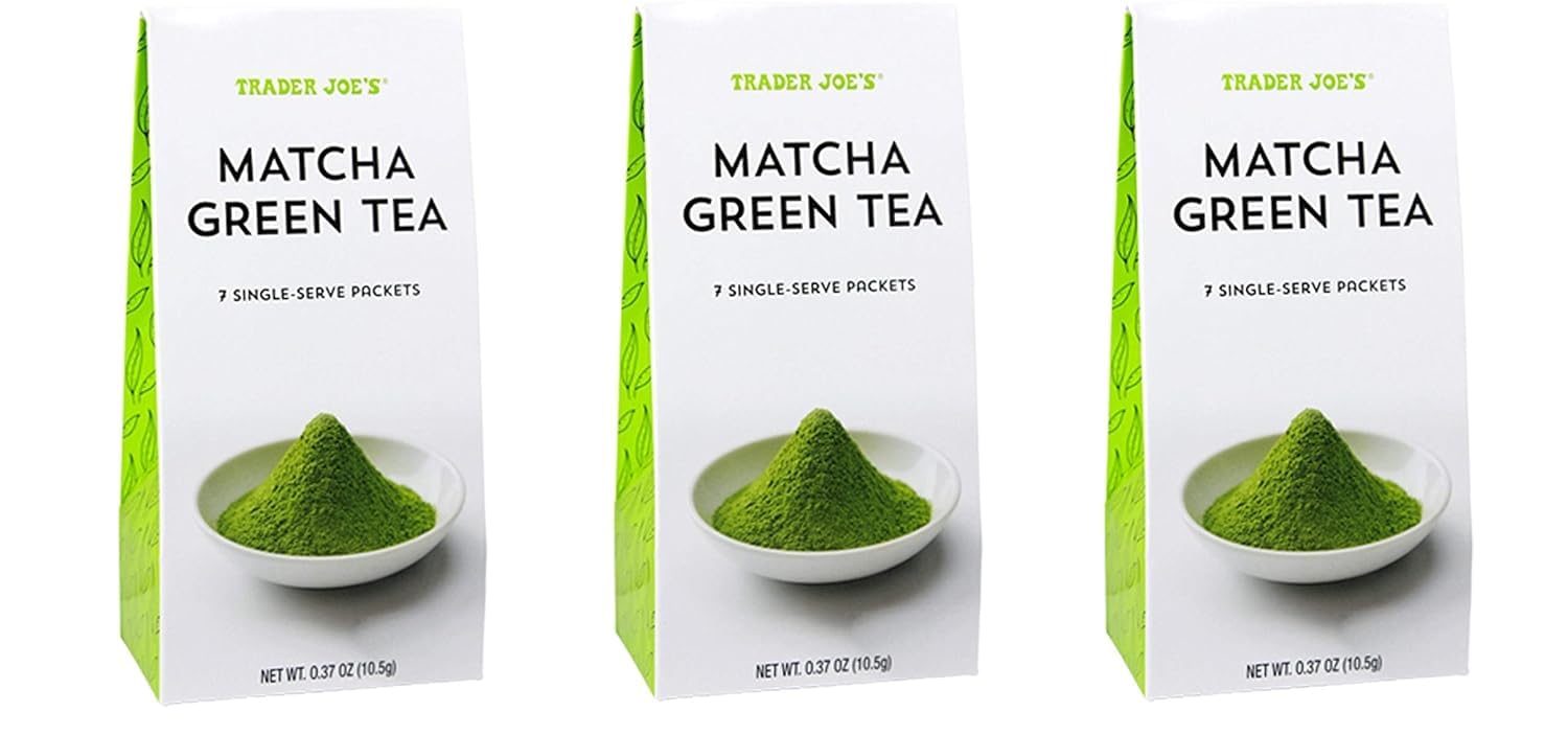 Trader Joe’s Matcha Green Tea Powder - Convenient Single Serve Packets, for Travel & Home, 3 Pack (each with 7 Sticks)