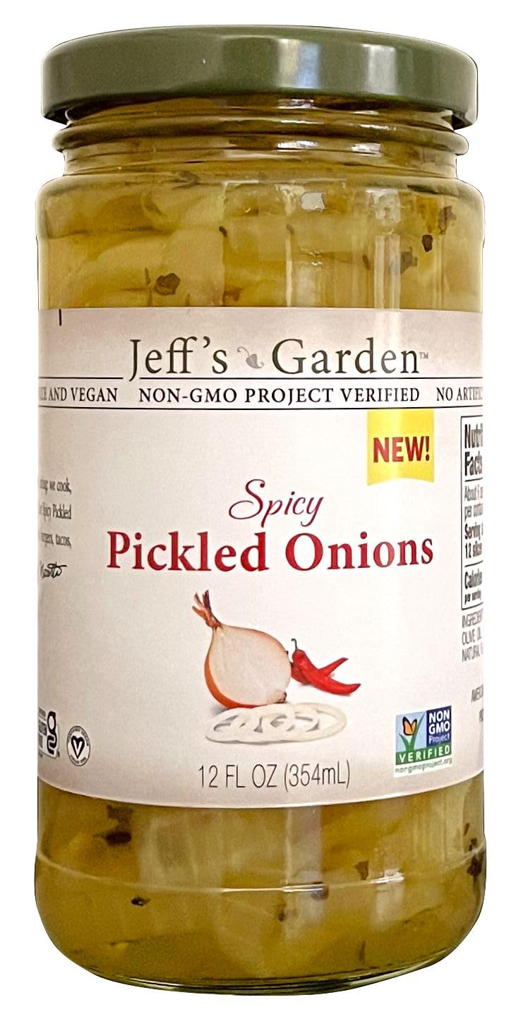 Jeff's Garden Pickled Onion Pack, Pickled Red Onion & Spicy Pickled Onion | Gluten Free | 12 Fluid Ounce Jar (Pack of 2)