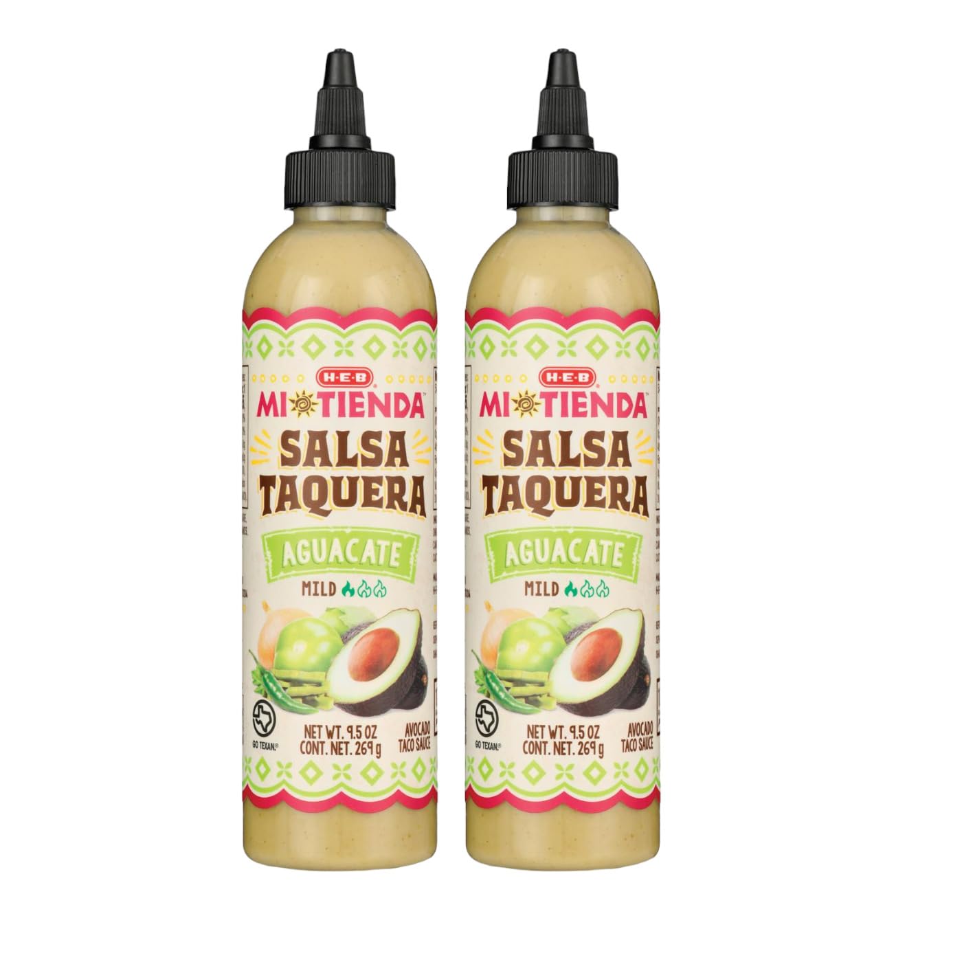 H?E?B Mi Tienda Salsa Taquera Aguacate, Avocado Taco Hot Sauce, 9.5 oz (Pack of 2)