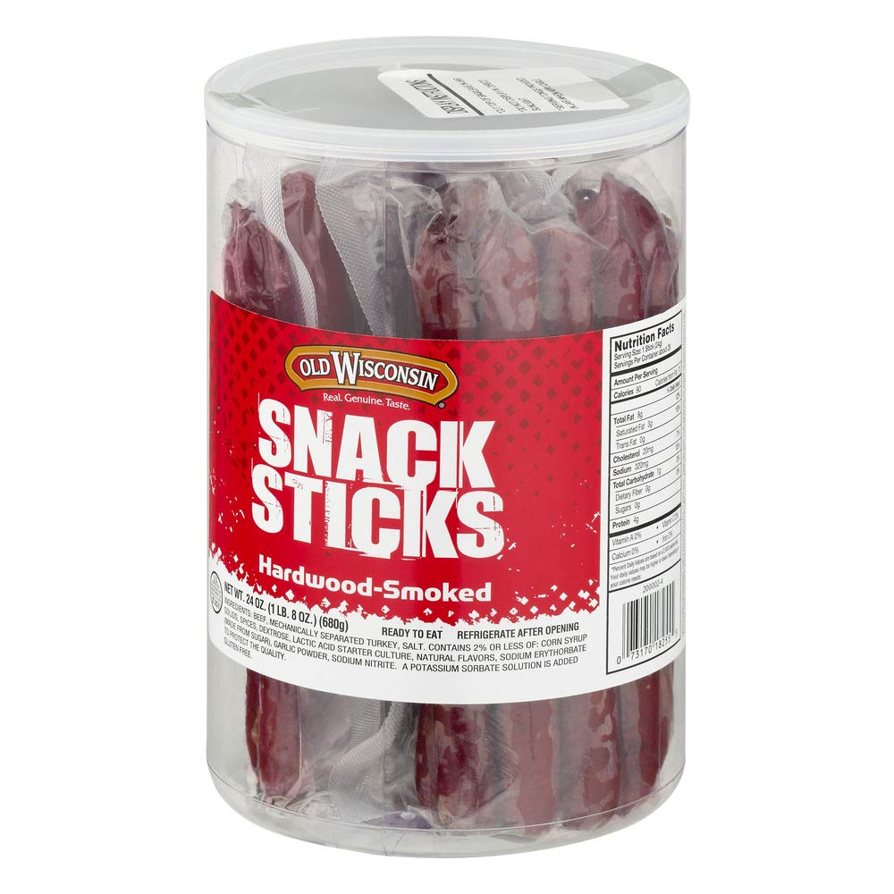 Old Wisconsin Beef Sausage Snack Sticks, Naturally Smoked, Ready to Eat, High Protein, Low Carb, Keto, Gluten Free, 24 Ounce Jar