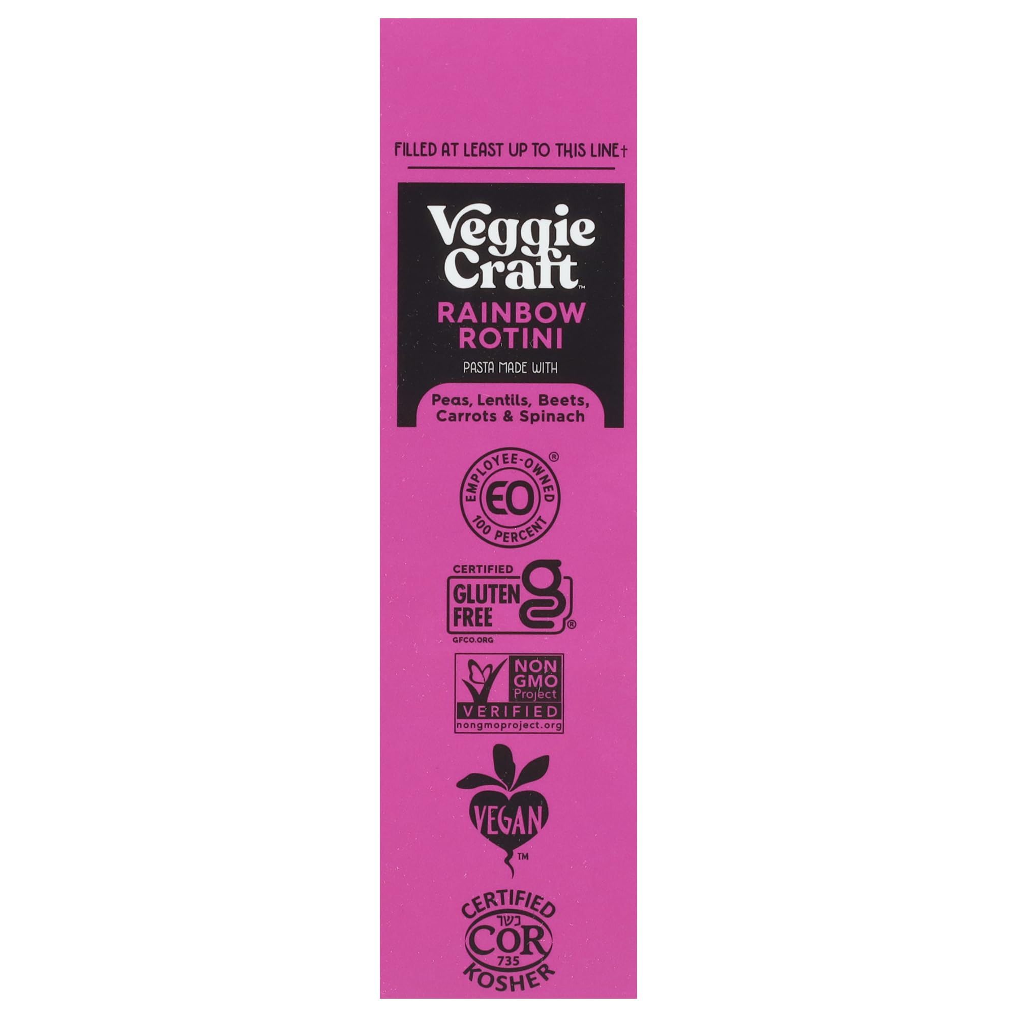 Veggiecraft Farms Rainbow Rotini Pasta - Lentil Protein Pasta with Pea & Spinach, Gluten Free Noodles, High Fiber, Vegan, 23 g Protein Per Serving - 8