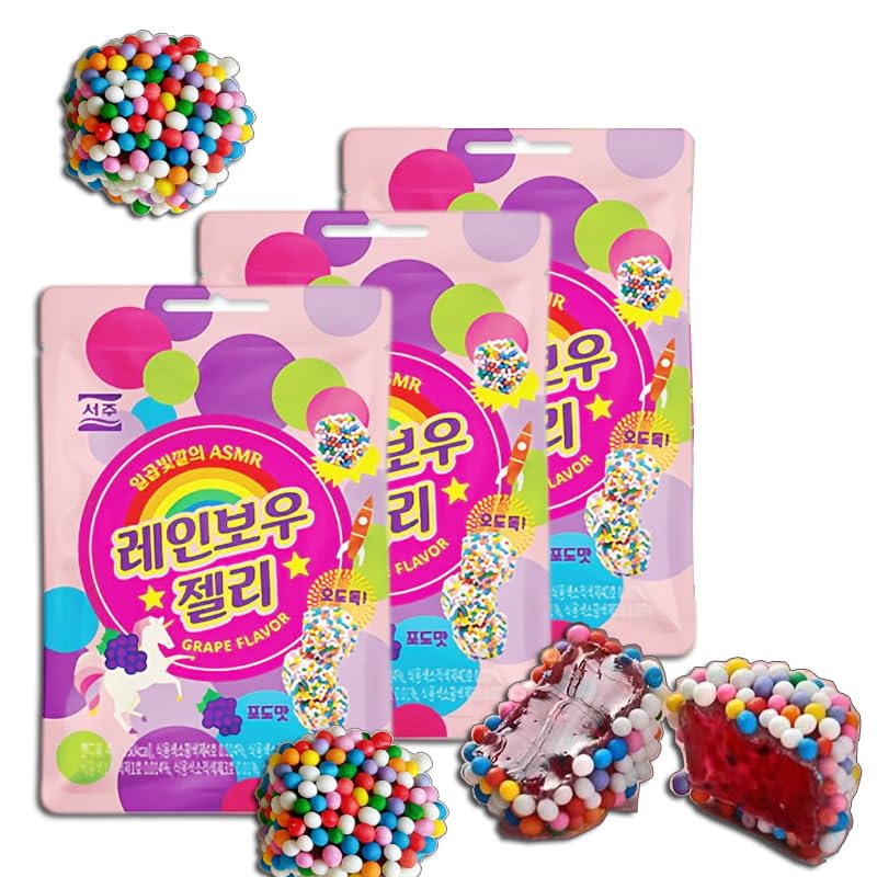 SEOJU Crunchy Gummy Clusters Candy, Tangy, Sweet, Gummy & Crunchy Rainbow Mix, Grape Flavors Rainbow Soft Crystal Jelly Candy, Mini Granular Assorted