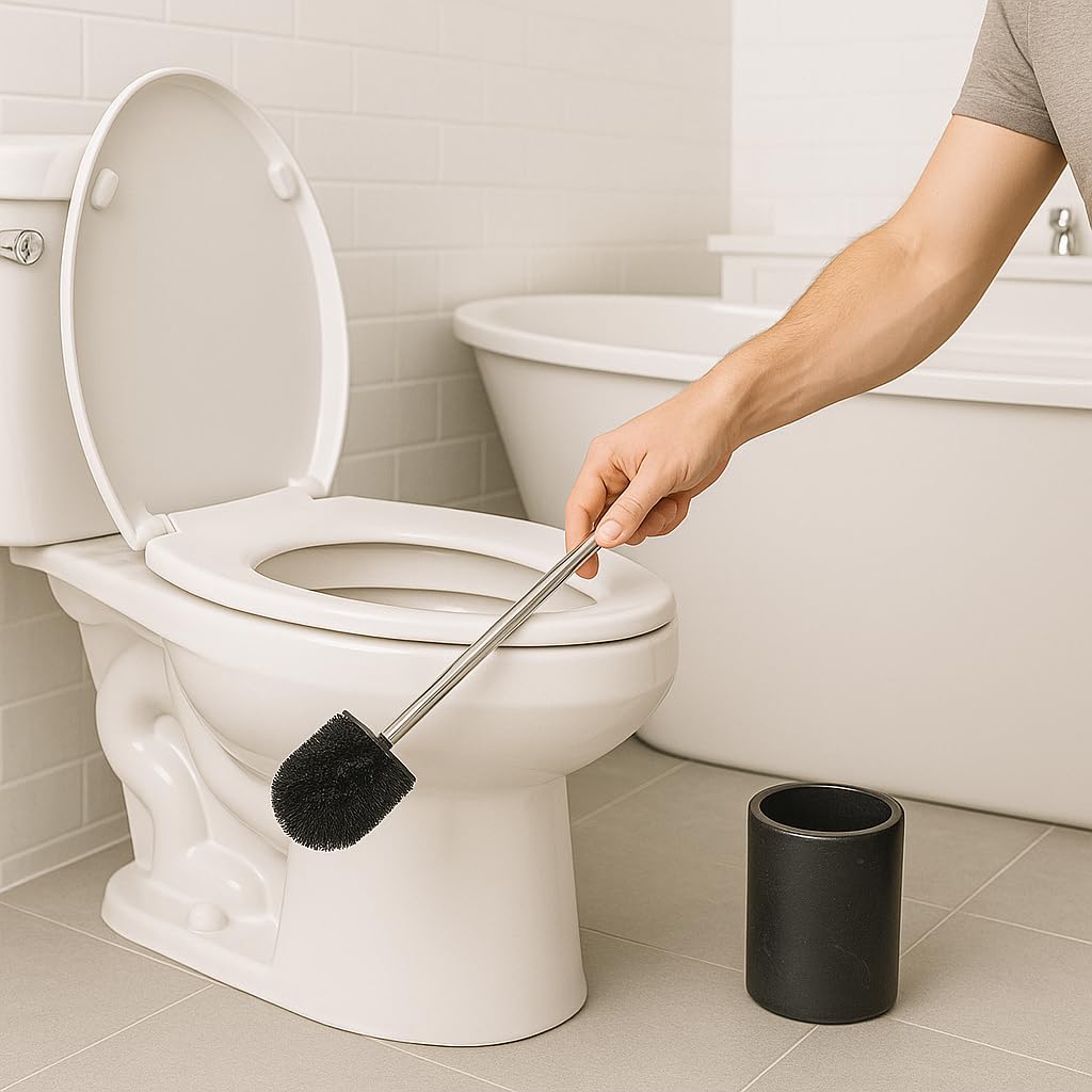 Creative Home Natural Black Marble Toilet Ball Brush and Holder Set with Silicone Cover Compact Storage Scrubbing Brush for Bathroom Cleaning, 4.3"