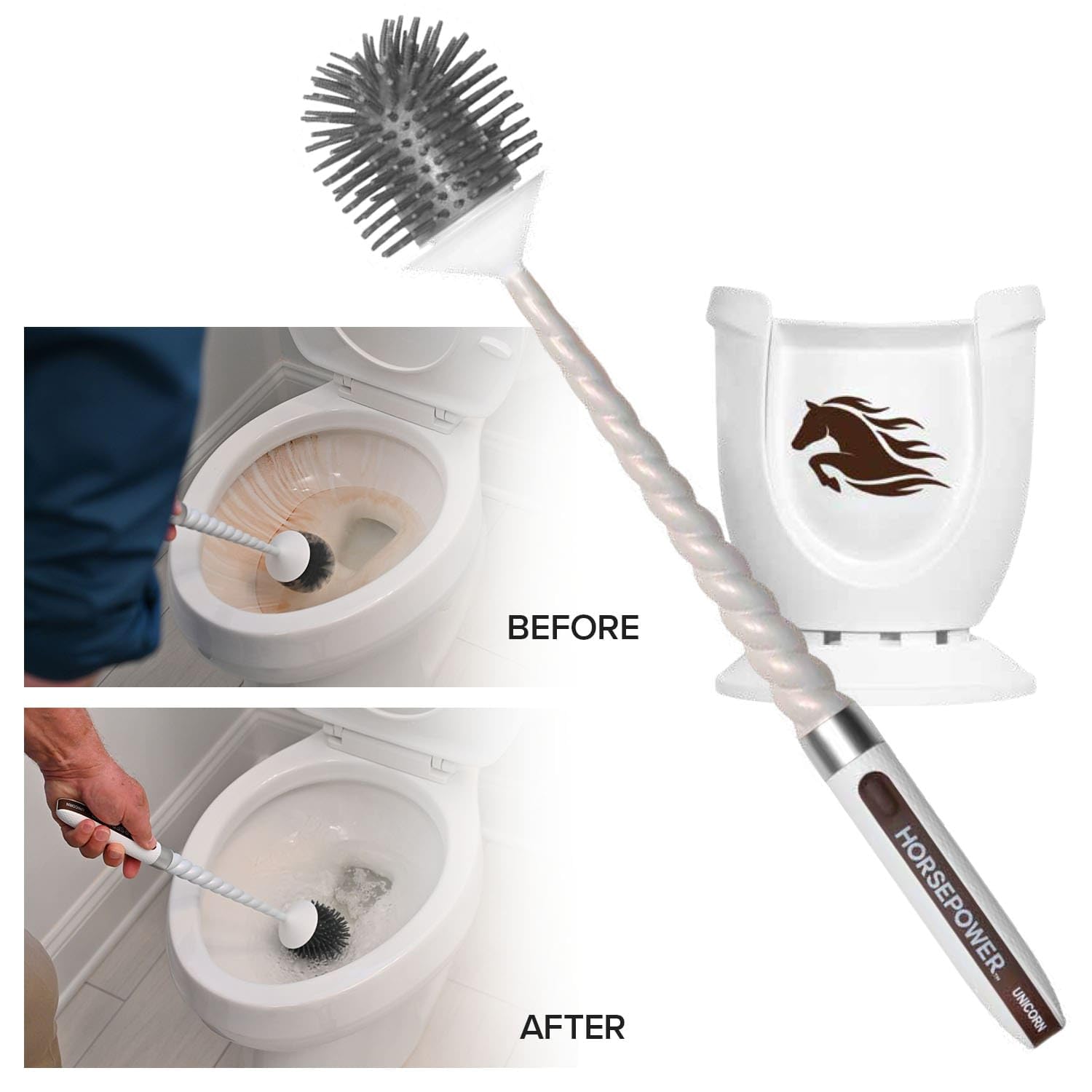 Horsepower Unicorn AS SEEN ON TV, Motorized Toilet Brush, Powerful Spinning Action, 360 Degree Cleaning (Unicorn Original)