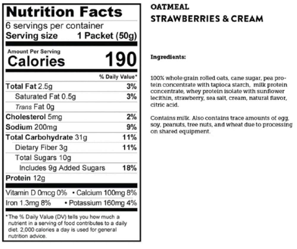 Kodiak Cakes Strawberries & Cream Protein-Packed Oatmeal Packets, Box of 6 Instant Oatmeal Packets, Non GMO, 12 Grams of Protein, Kosher Dairy