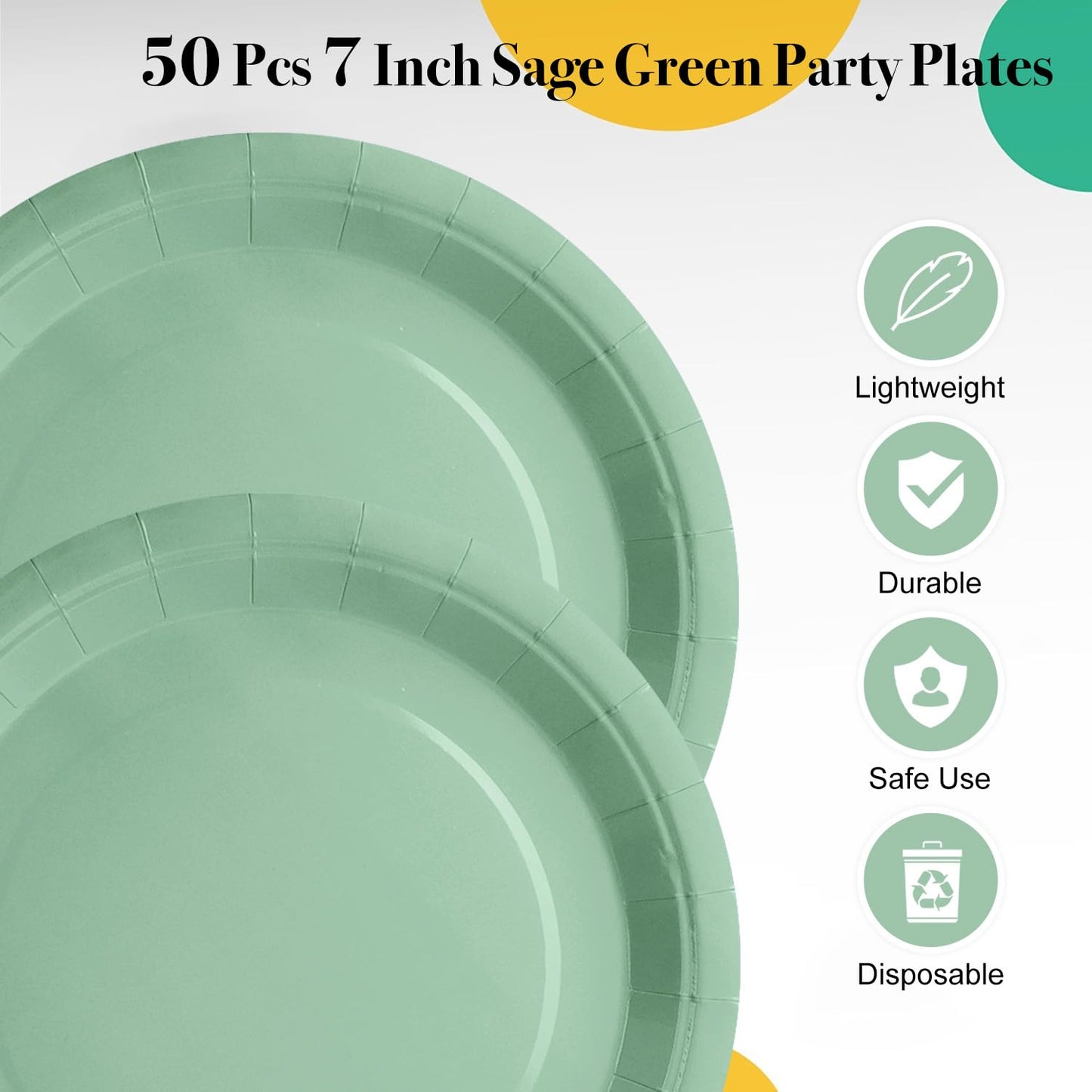CENLBJ Sage Green Paper Plates Party Decorations, Include 7’’ Disposable Sage Green Paper Dessert Plate and Napkins Forks Party Supplies for Birthday
