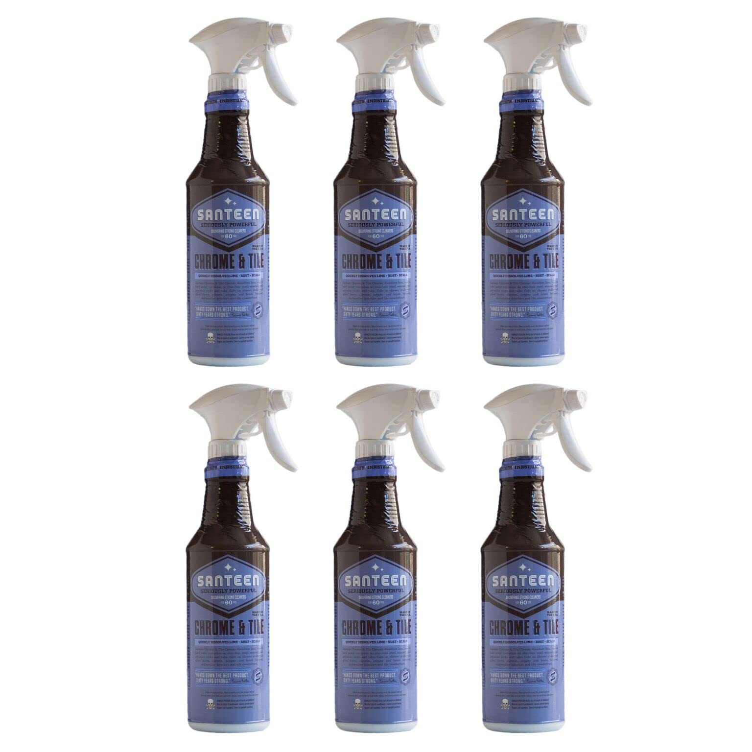 Santeen Chrome & Tile Cleaner - 6?Pack 22oz Trigger Spray Bottles - Dissolves Lime, Rust & Hard Water Corrosion on Stainless Steel, Porcelain, Glass