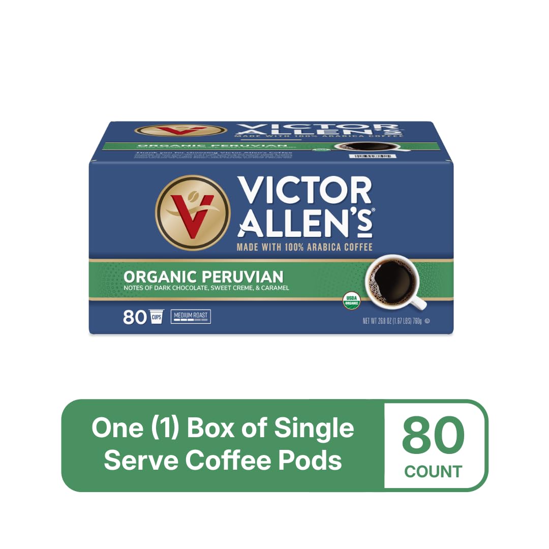 Victor Allen's Coffee Organic Peruvian, Medium Roast, 80 Count, Single Serve Coffee Pods for Keurig K-Cup Brewers