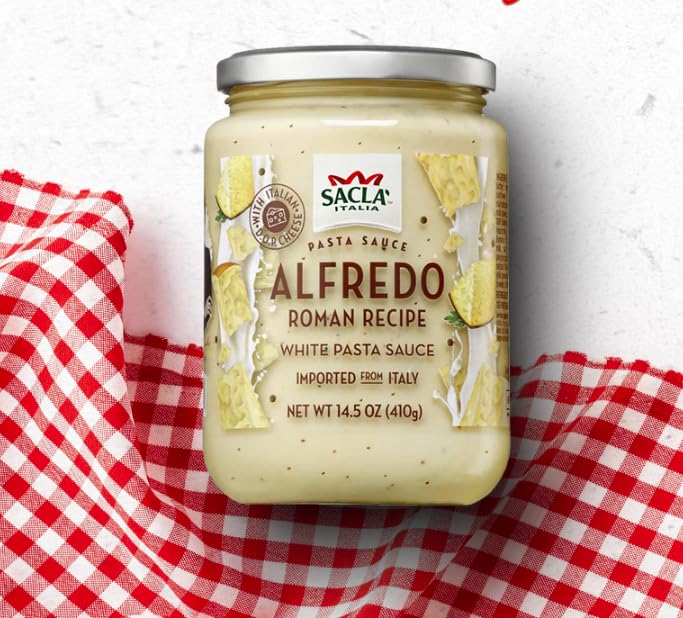 SACLA Classic Roman Alfredo Sauce | Authentic Creamy Italian Pasta Sauce made with Real Cheese & Butter | 14.5 oz Glass Jar | Imported from Italy |