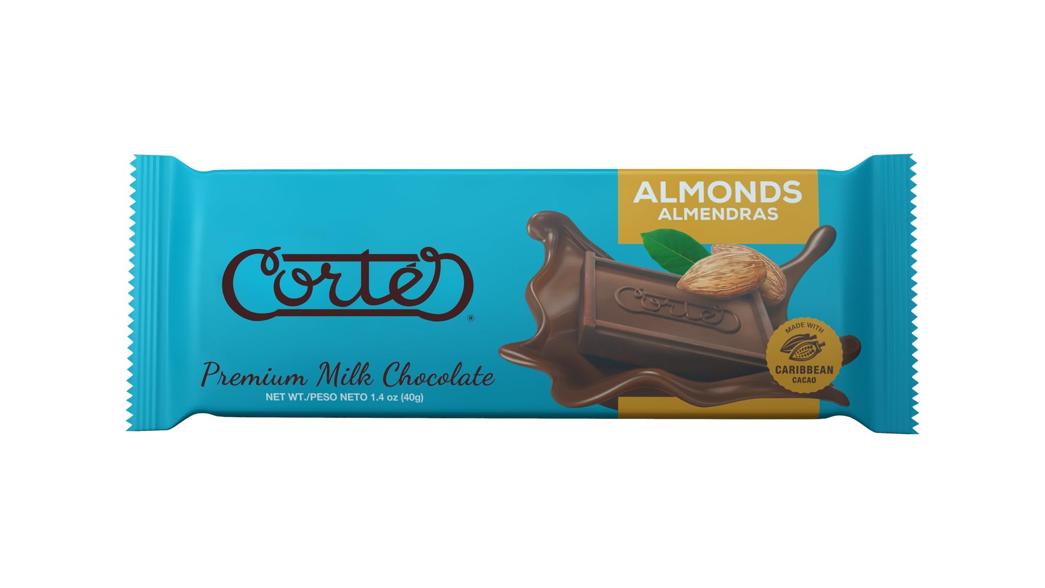 Cortés Milk Chocolate and Almond Bar 1.4 oz, Made with Caribbean Cacao (Pack of 18 bars)