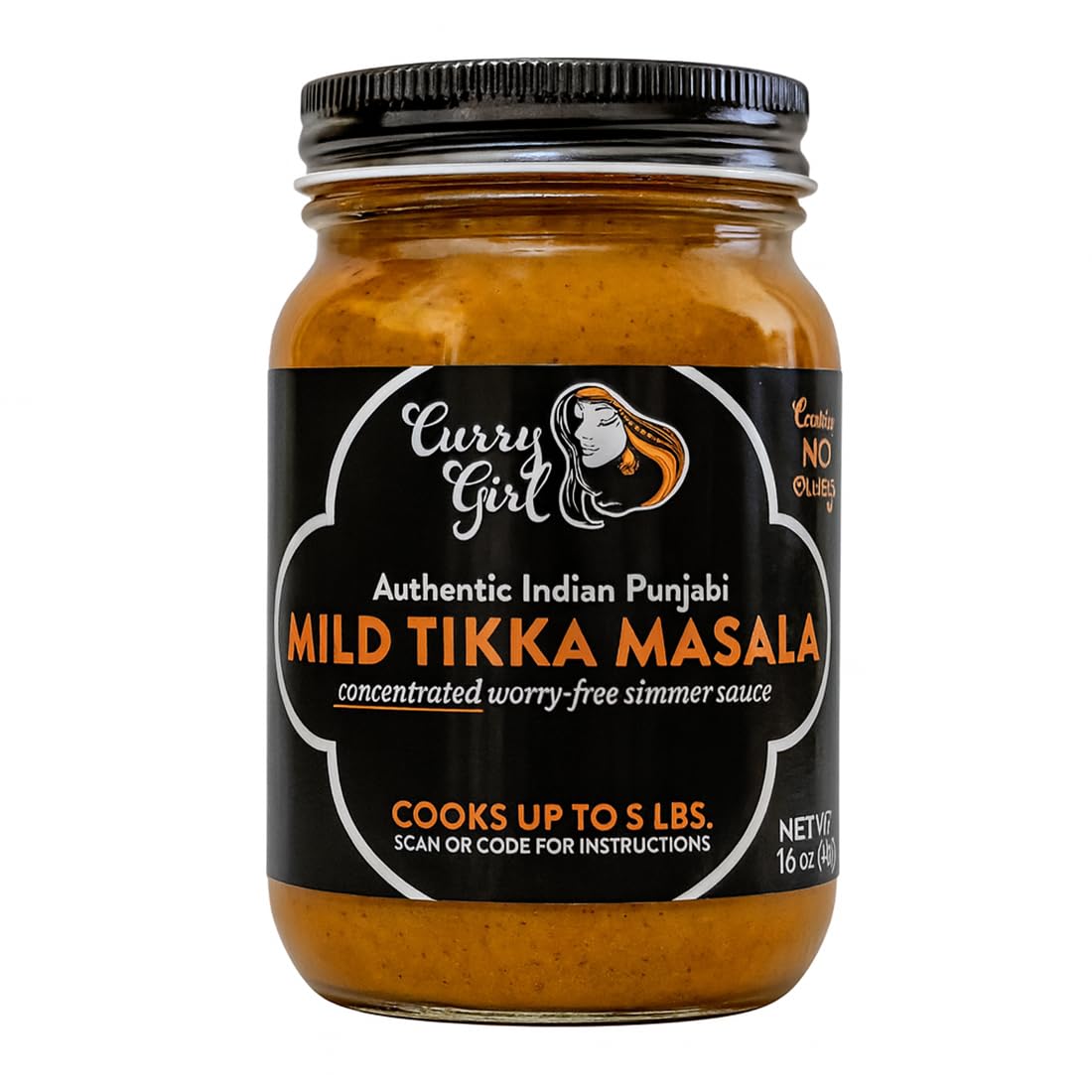 Curry Girl Tikka Masala Sauce, Mild, 16 oz Authentic Indian Simmer Sauce, Vegan, Gluten-Free, All Natural, Bold Flavor for Chicken, Tofu, or