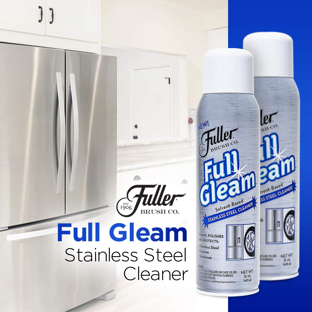 Fuller Brush Full Gleam Stainless Steel Cleaner - 15 oz Spray for Appliances, Chrome, Aluminum & Sinks - Cleans, Polishes & Protects Metal Surfaces