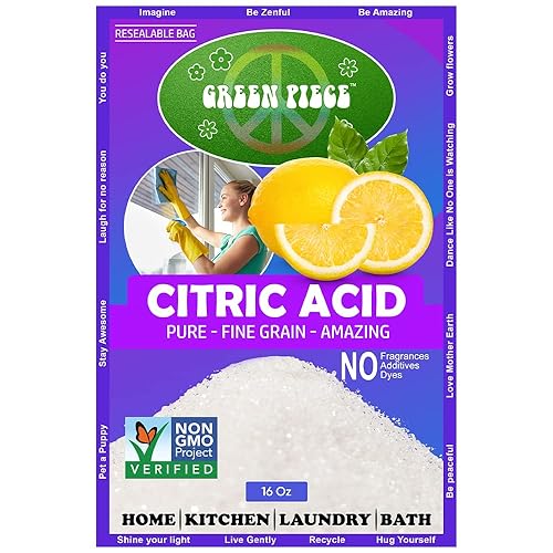Green Piece® Citric Acid - 100% Pure -Medium Grain 100% Natural 16 oz - Resealable Bag Made