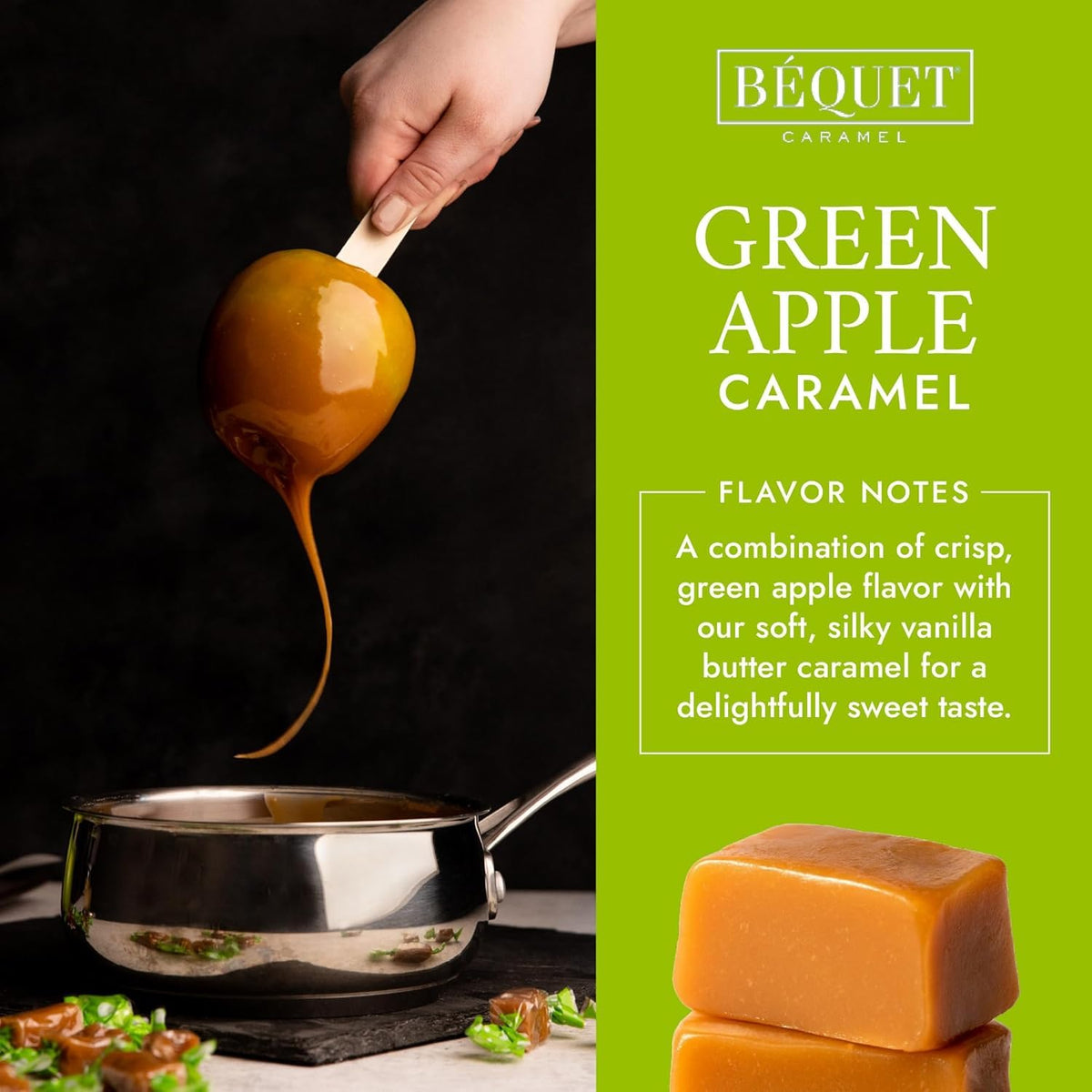 Béquet Caramel - Green Apple Caramel Candy - Gourmet Caramel Candy - Caramel Candy Individually Wrapped - Made in Montana - Kosher (Star D) and Gluten