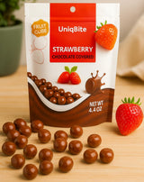 UNIQBITE Milk Chocolate Covered Strawberry Cubes, 4.4 oz (125g), Strawberry Dragee Candy, Resealable Bag