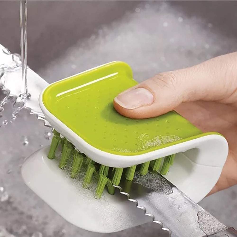 Non-Slip Blade Brush, Knife Cleaner, ABS Cutlery Cleaner, Green Double Sided Bristle Scrubber for Kitchen Chopsticks Fork Spoon Knives Washing by