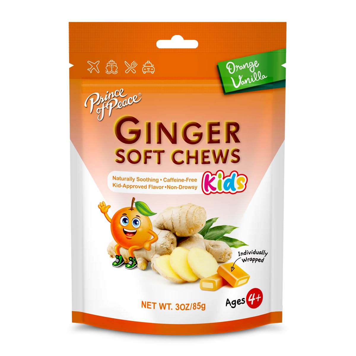 Prince of Peace Ginger Soft Chews for Kids with Orange Vanilla - 3 oz