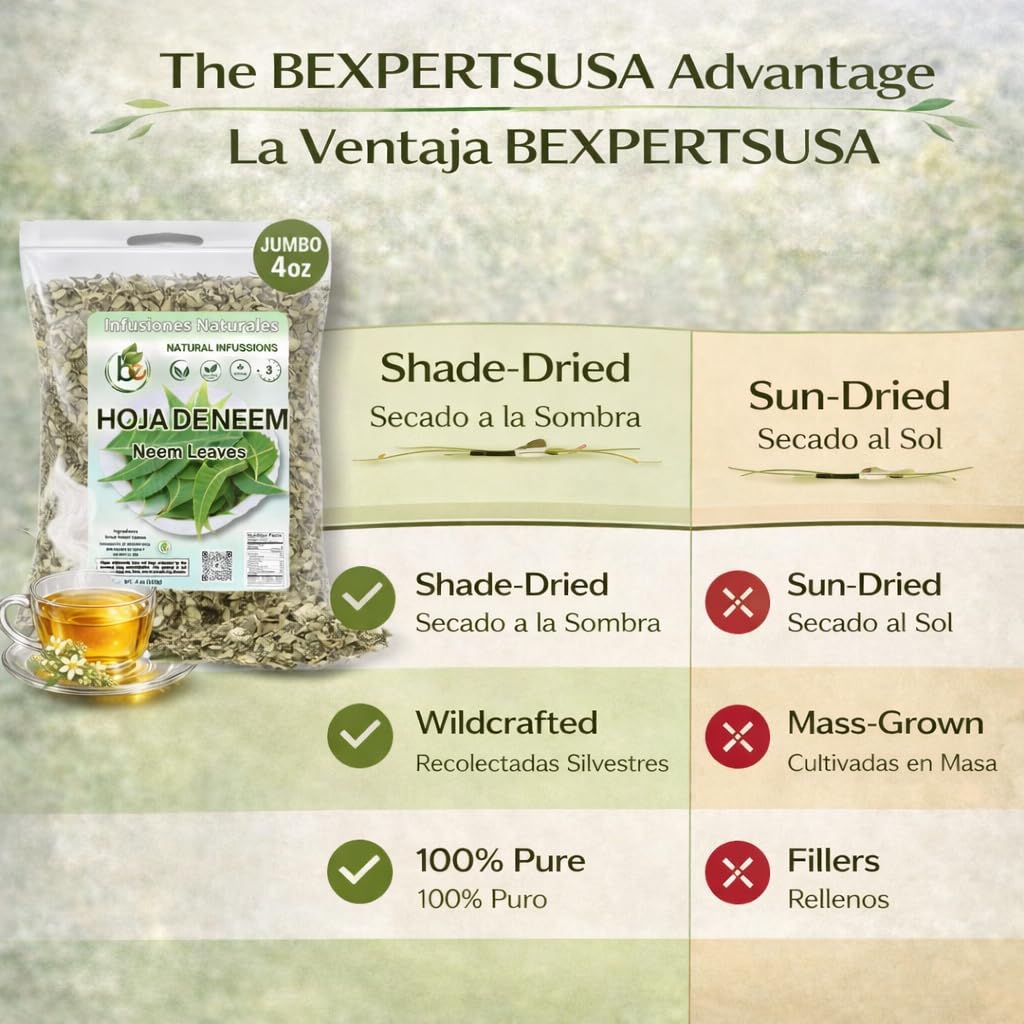 Neem (Hoja) Leaf Herbal Tea - 4 oz (113 g) - Wild Harvested & Shade-Dried Loose Leaf - 100% Natural, Vegan, Non-GMO, Caffeine-Free - Dried Neem Leaves