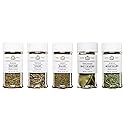 India Tree Kitchen Herb Essentials Gift Pack - 5 Jars of Mediterranean Thyme, Dalmatian Sage, California Basil, Turkish Bay Leaves, and Mediterranean