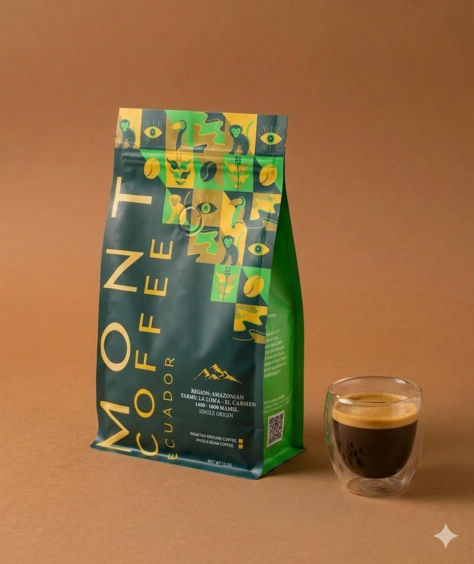 Mont Coffee Ecuador Single Origin Amazonian - 100% Arabica Ground Coffee, Rainforest Grown, Medium-Light Roast, Notes of Chocolate, Citrus & Red