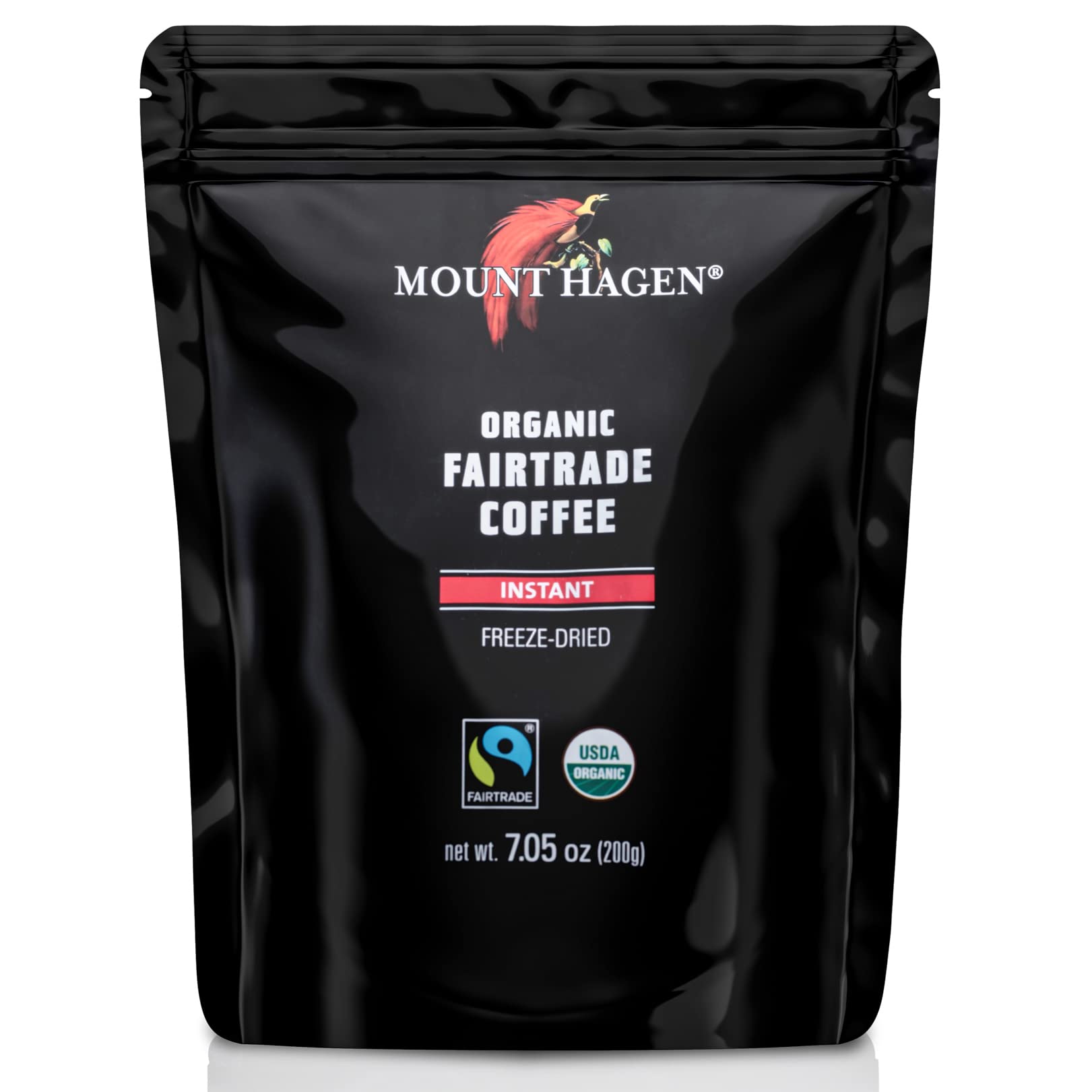 Mount Hagen 7.05oz Organic Freeze-Dried Instant Coffee | Medium Roast Arabica Beans | Fair-Trade, Eco-Friendly in Resealable Pouch Bag