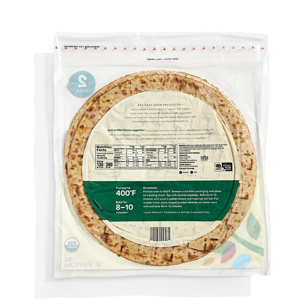 365 by Whole Foods Market, Organic Whole Wheat Thin & Crispy Pizza Crusts, 2 ct