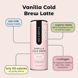 Pop & Bottle Vanilla Oat Milk Lattes - Cold Brew, Sustainably Sourced Marine Collagen, MCT Oil, Organic, Dairy Free, Gluten Free, Lightly Sweetened