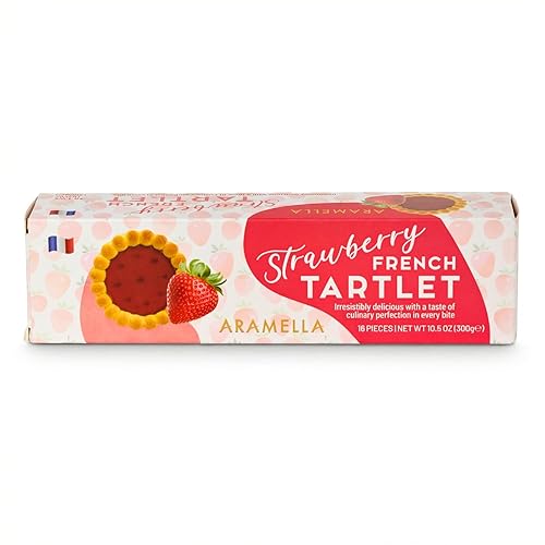 Aramella French Strawberry Tartlets - 16 Count - Authentic French Pastry with Golden Crust & Real Strawberry Filling - 300g (10.5oz)