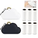 2 Pack Travel Portable Lint Roller with Hand Strap, Reusable Mini Lint Rollers with 6 Refill, Lint Remover for Clothes Bag (Black+White)