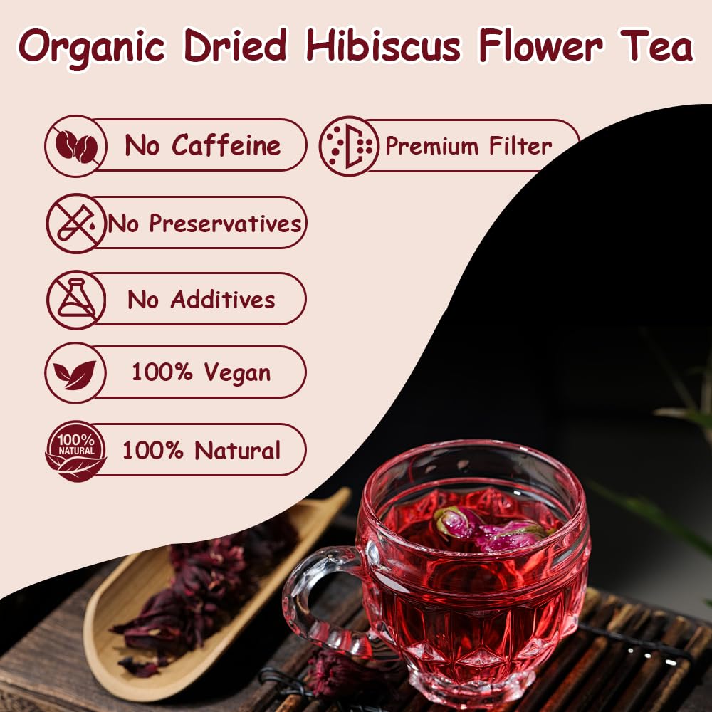 ZenVitality Premium Hibiscus Tea Organic 100 tea bags/7.05 Oz 100% Pure Dried Hibiscus Flower Supports Your Cardiovascular System/Liver health/Blood
