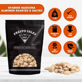 Presto Sales Almonds, Marcona Spanish Roasted Salted Whole 16 oz. | Queen of Almonds, Vegan, great for all ages | Moister, Softer, Rounder, Shorter