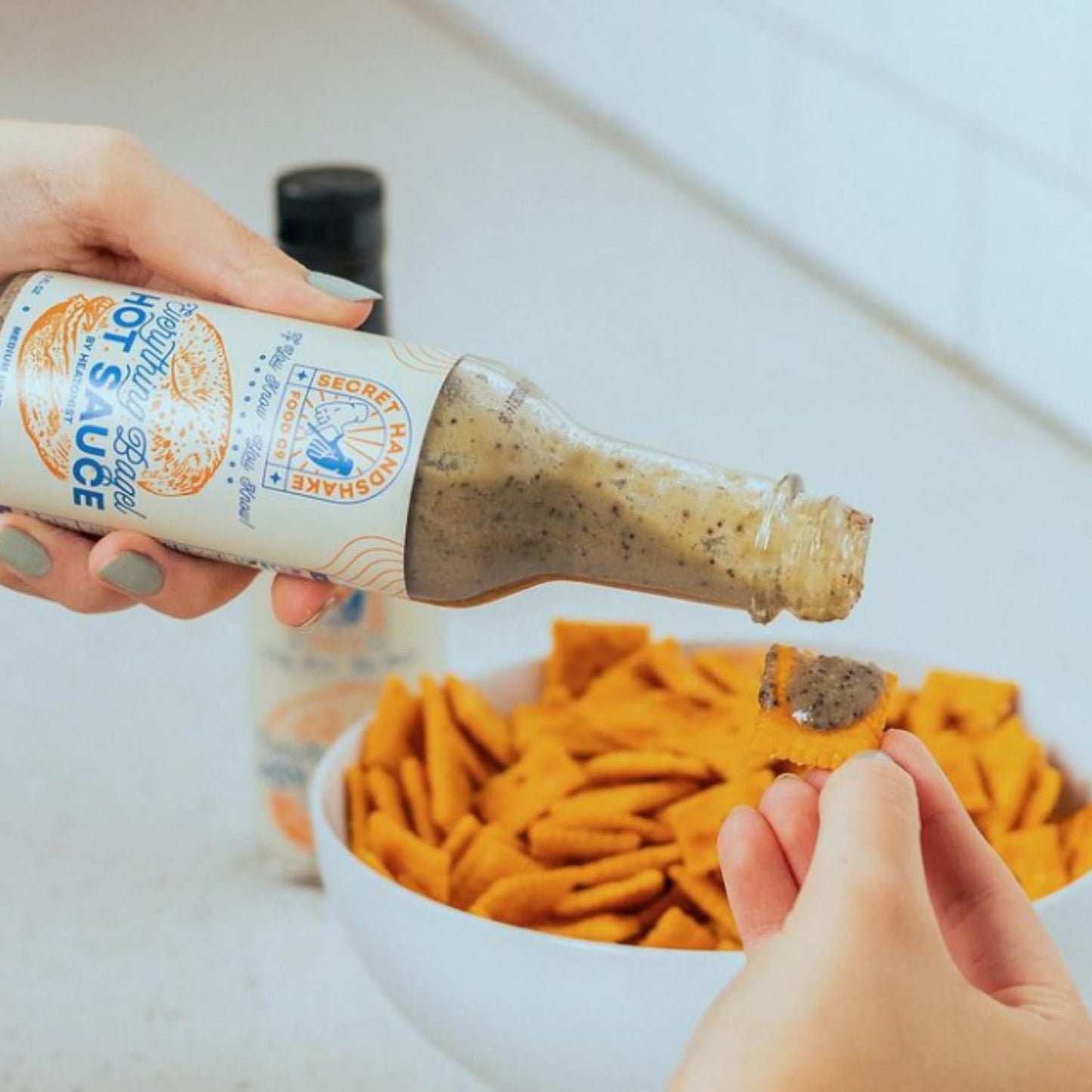 Everything Bagel Sauce by Secret Handshake Food Co., Mild Heat Hot Sauce With Flavors of Scorpion Pepper Powder, Sesame Seeds & Turmeric, Made