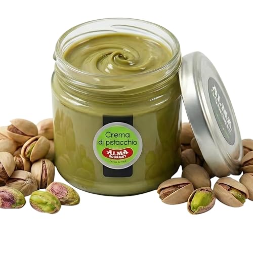 Alma Gourmet Sicilian Pistachio Cream from Bronte - Premium Pistachio Spread Ideal For Spreading, Topping, Filling, Mixing and Baking - Smooth