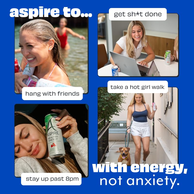 ASPIRE® Mixed Berry, Healthy Energy Drink 80mg Natural Caffeine, Zero Sugar No Carbs Keto Friendly, 24 Pack Green Tea Sugar Free Drink Low Caffeine