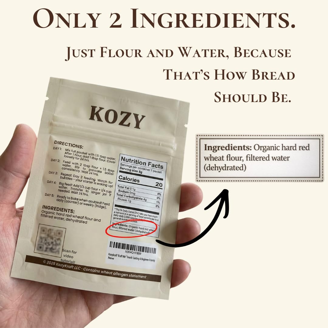 Sourdough Starter Culture - Dehydrated Wild Dry Yeast for Baking Homemade Artisan Bread - Organic, Non-GMO, Fresh, Long-Lasting & Beginner-Friendly (5