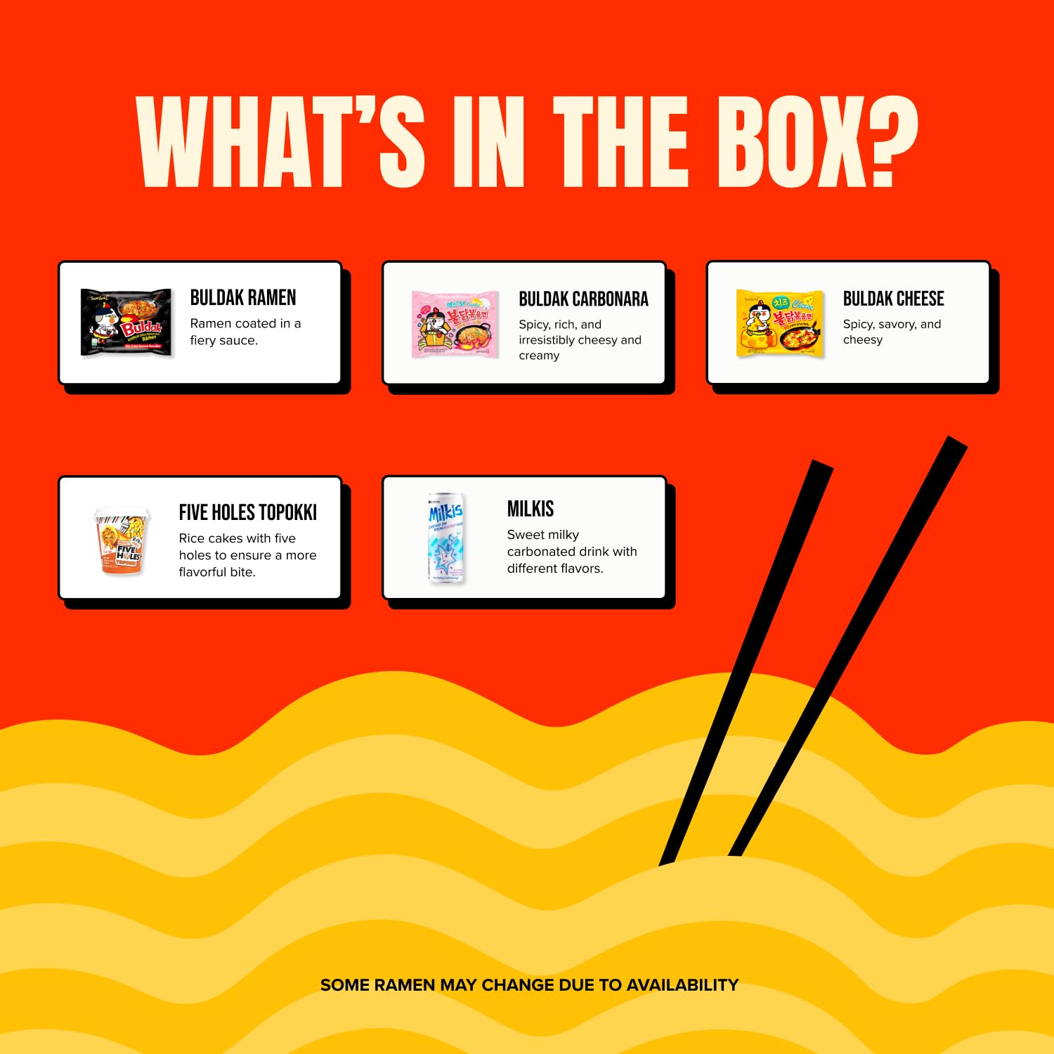 Korean Spicy Ramen Box | 3 Buldak Ramen “Original, Cheese, Carbo +1 Korean Spicy Rice Cake Tteokbokki +1 Korean Sweet Drink + 4 Chopsticks | Korean