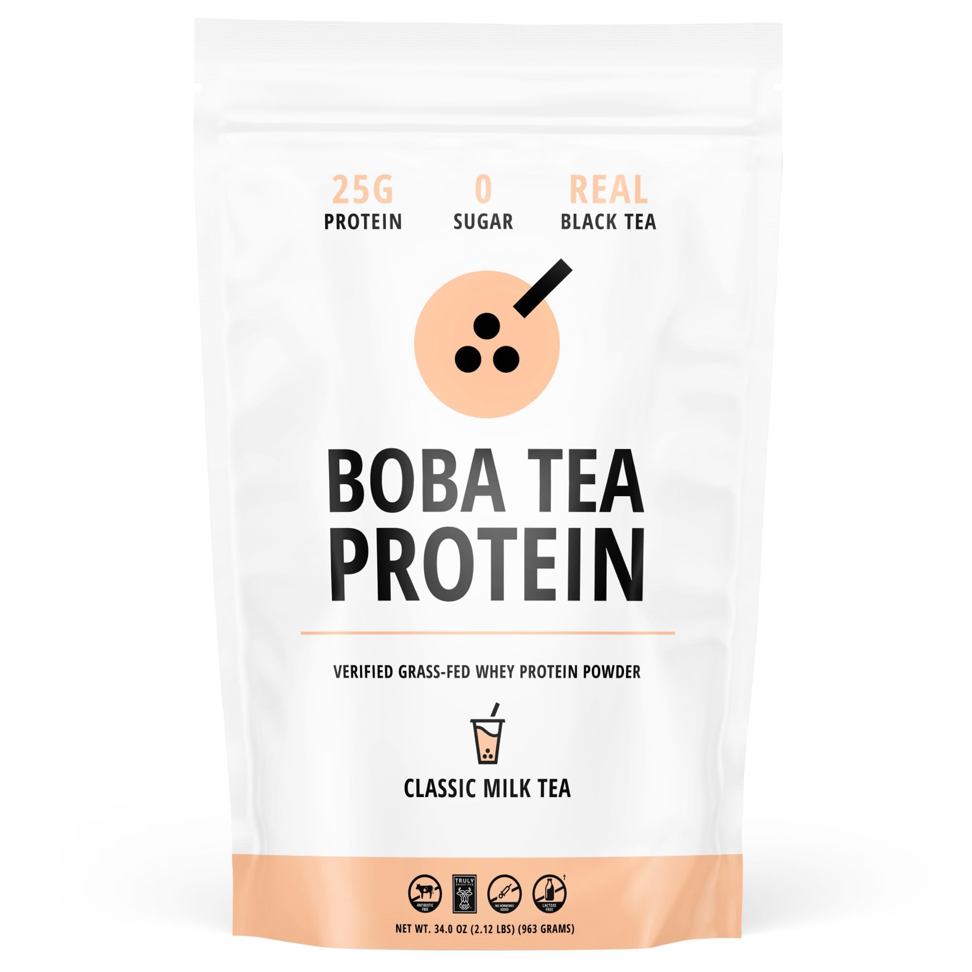 Boba Tea Protein Classic Milk Tea | 25g Grass-Fed Whey Protein Isolate Powder | Gluten-Free & Soy-Free Bubble Tea Protein Drink | Real Ingredients