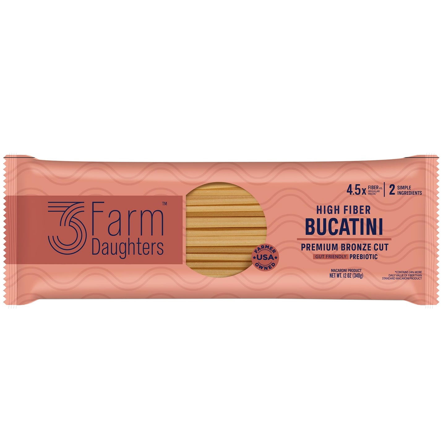 Three Farm Daughters High Fiber Pasta Bucatini, Irresistible, Low GI, Non GMO Bucatini Pasta Noodles, Low Net Carb, Made in the USA from Just 2 Simple