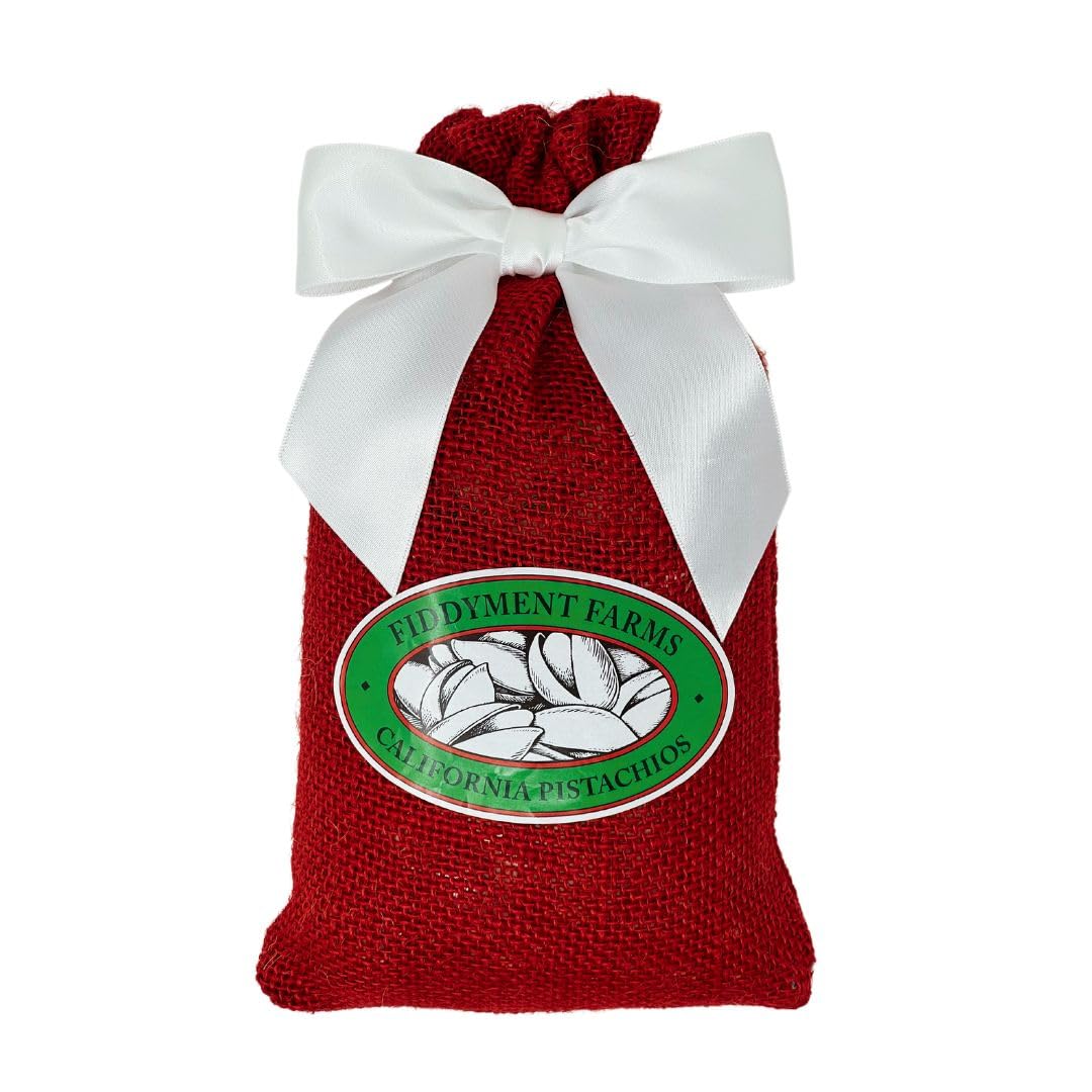 Fiddyment Farms 1 Lb Sea Salted Pistachios in Red Burlap Bag
