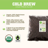 Tiny Footprint Coffee - Organic Cold Press Elixir Cold Brew | Blend of Light & Dark Roasts, Whole Bean Coffee | Fair Trade, Shade Grown & Carbon