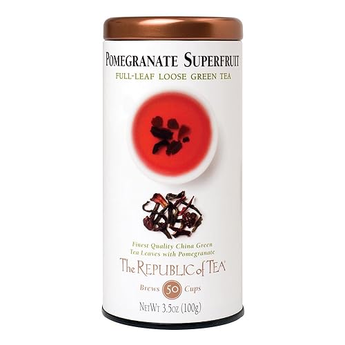 The Republic of Tea Pomegranate Superfruit Full-Leaf Loose Green Tea, 3.5 Oz Tin | Steeps 50 Cups