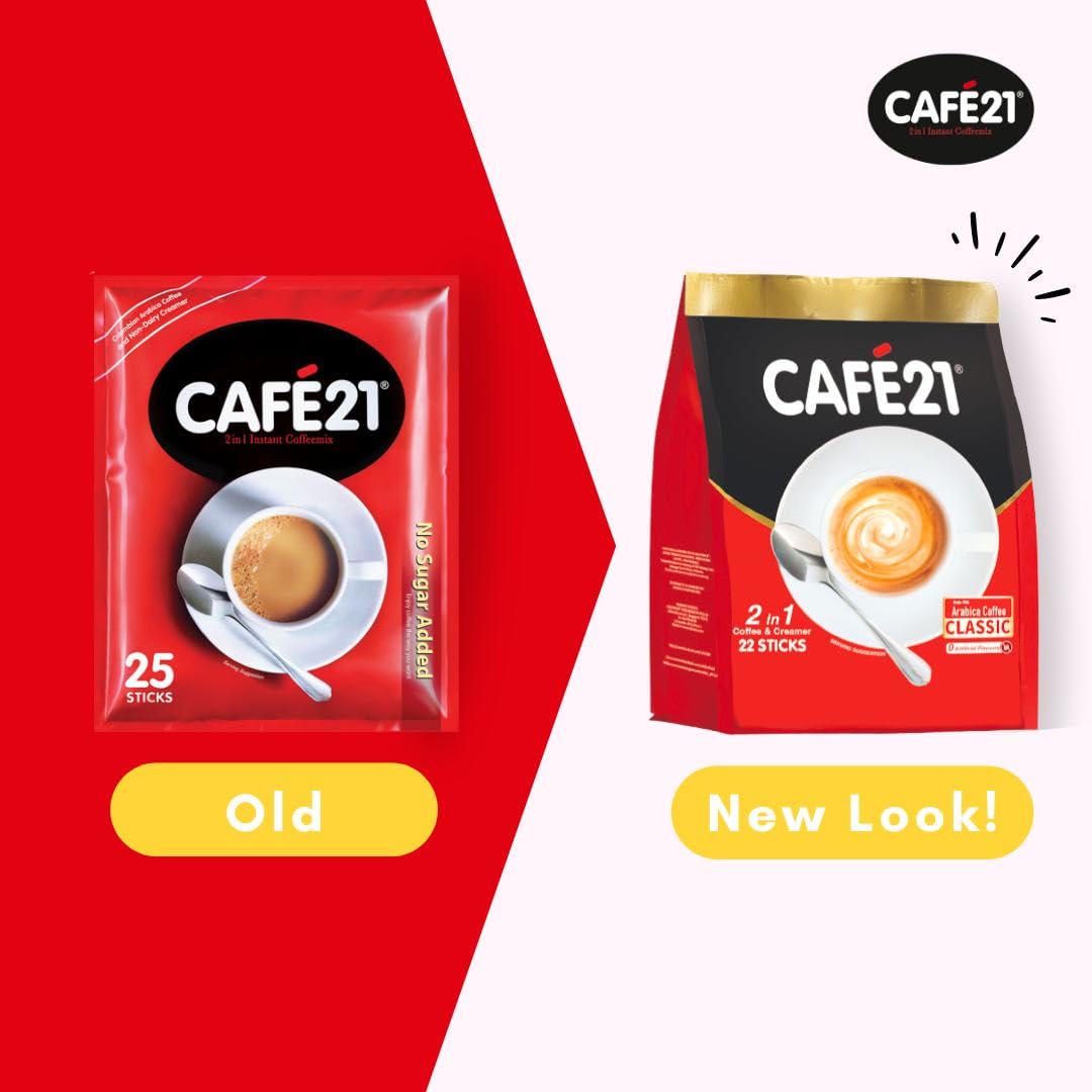 6 Pack Cafe21 - 2 in 1 Instant Coffeemix No Sugar Added (6 x 25 Sachets) Free Express Delivery