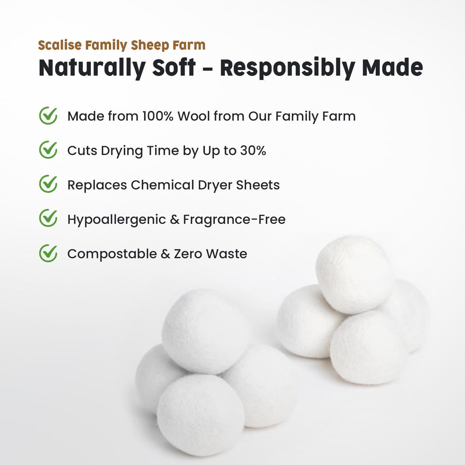 Scalise Family Sheep Farm Wool Dryer Ball by Scalise Family Sheep Farm - Reusable Dryer Balls Wool for Faster Drying & Less Static - Eco-Friendly
