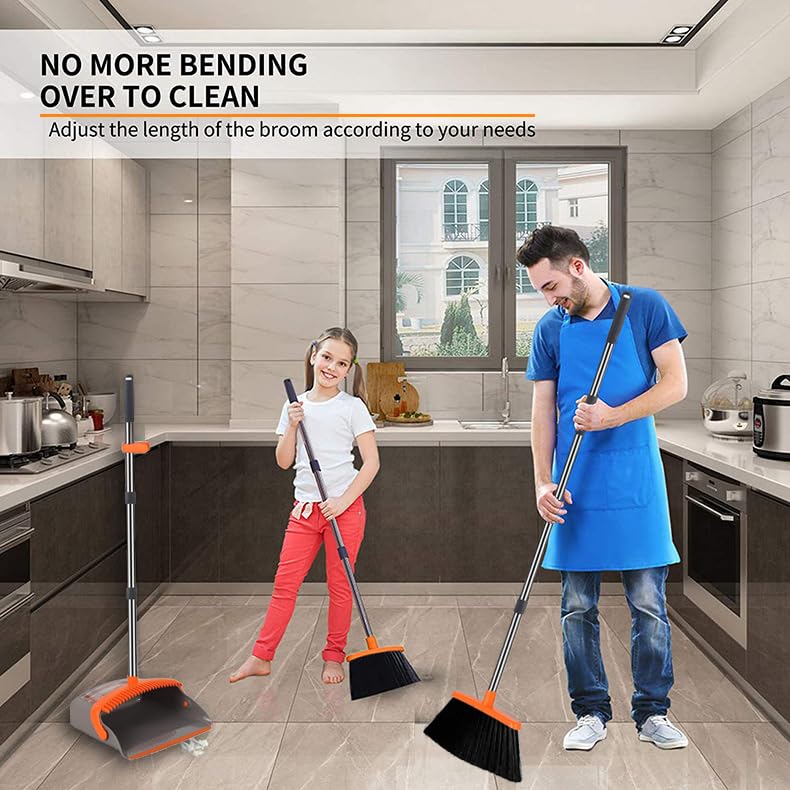 2-Pack is More economical,Upgraded Broom and Dustpan,with 52" Long Handle, Dustpan Teeth with self-Cleaning Function, Indoor and Outdoor Sweeping