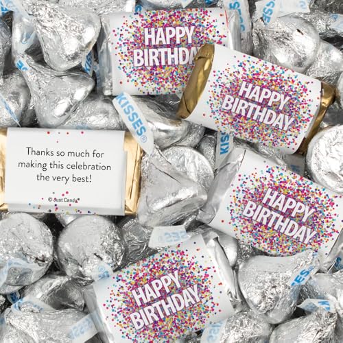 124 Pcs Birthday Candy Party Favors Miniatures Chocolate & Silver Kisses (1.5 lbs, Approx. 124 Pcs)
