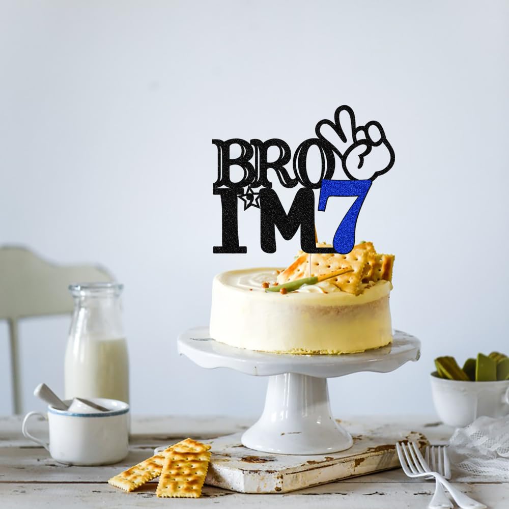 Bro I'm 7 Cake Topper- 7th Birthday Cake Picks, Officially Teenager Cake Topper, Boy 7th Birthday Cake Decorations - 7 Years Old - Big Brother 7th