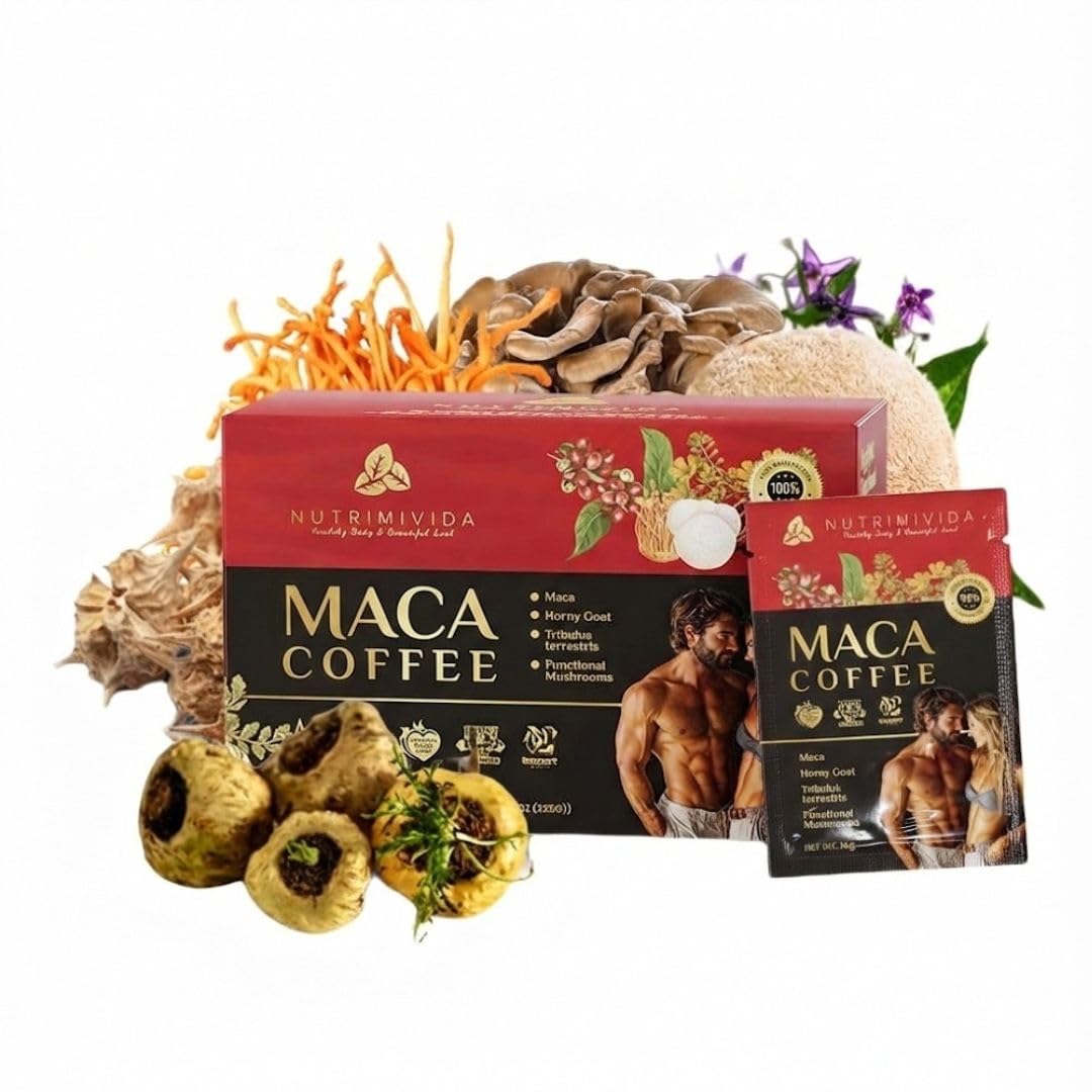 12 in 1 Instant Maca Coffee Blend | Arabica Coffee with Maca, Herbs & Mushrooms | Non-GMO, Vegan | 15 Sachets
