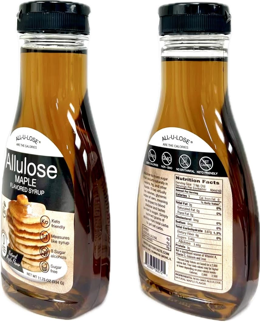 BetterTaste Maple Natural Flavored Allulose Syrup, 11.75 oz, Zero Calorie, Sugar Substitute, Non-GMO, Gluten Free (11.75 oz Pack of 2-572, Maple)