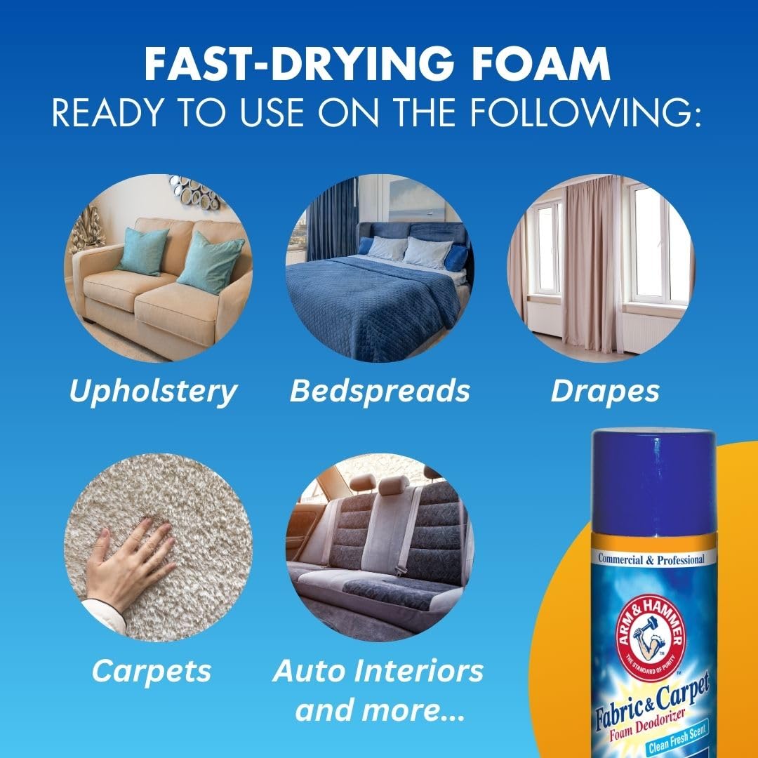 Arm and Hammer Fabric and Carpet Foam Deodorizer Professional, Aerosol, Fresh Scent, 15 fl oz (Case of 8)